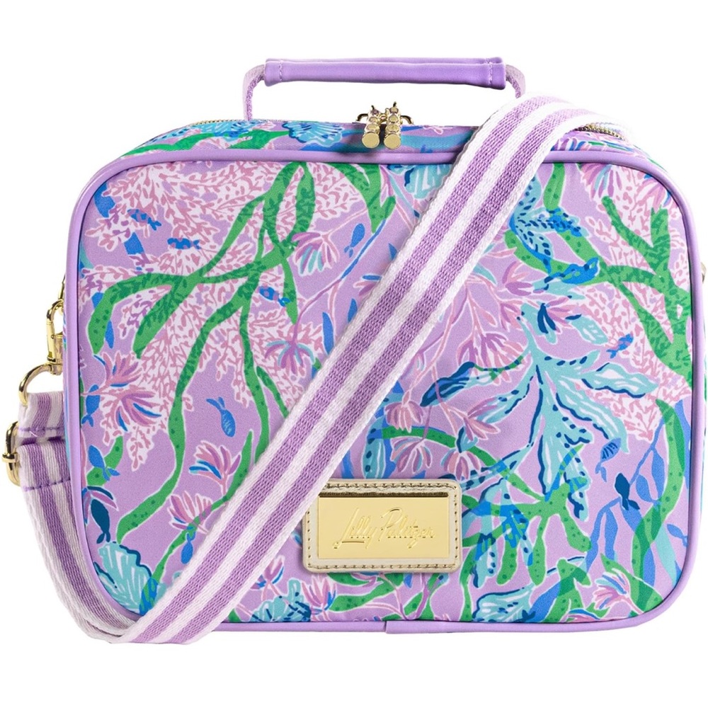 Lilly Pulitzer Purple and Green lunch box with Tropical Print